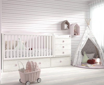 Lit bébé convertible en chambre enfant complète