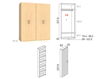 Armoire à 4 portes battantes avec meuble de finition pour chaussures