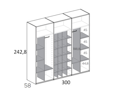 Armoire sans porte avec étagères et 2 barres de penderie