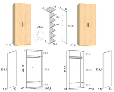 Armoire avec 4 portes battantes et meuble à étagères