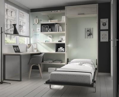 Chambre ado avec lit escamotable avec tiroir et bureau