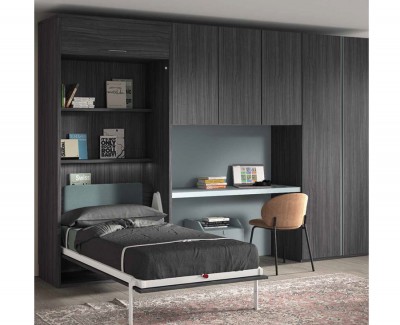 Chambre ado avec lit escamotable, bureau et armoires