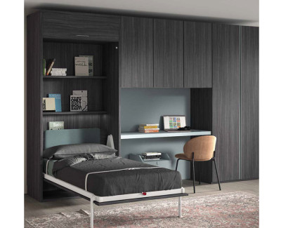 Chambre ado avec lit escamotable, bureau et armoires