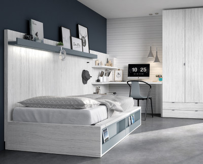 Lit compact avec coffre et frontal porte-revues