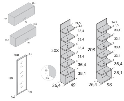 Meuble à étagères avec 2 portes battantes