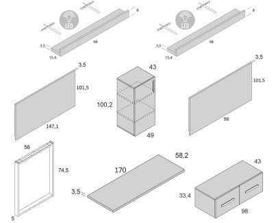 Bureau avec meuble de rangement, tiroirs et étagères porte-revues