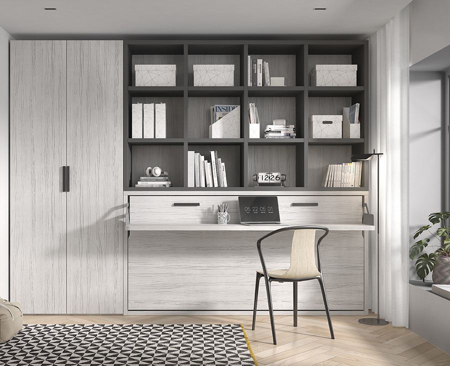 Chambre Avec Lit Escamotable Avec Bureau Et Etageres Unniq Habitat
