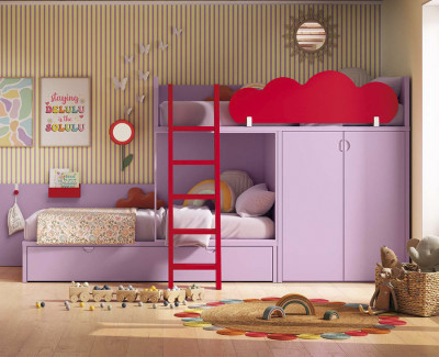 Lit superposé avec armoire à 2 portes et lit tiroir 