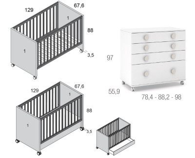 Lit bébé avec barrière rabattable pour matelas de 120x60 cm