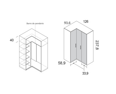 Armoire d'angle avec portes pliantes