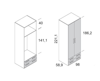 Armoire à portes battantes avec 2 tiroirs