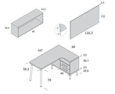 Bureau avec étagères et tiroirs