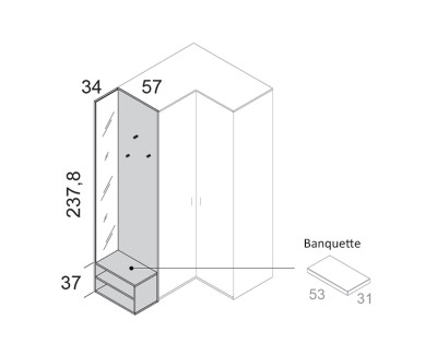 Fertigschrank mit Spiegel, Haken und 2 Ablagen